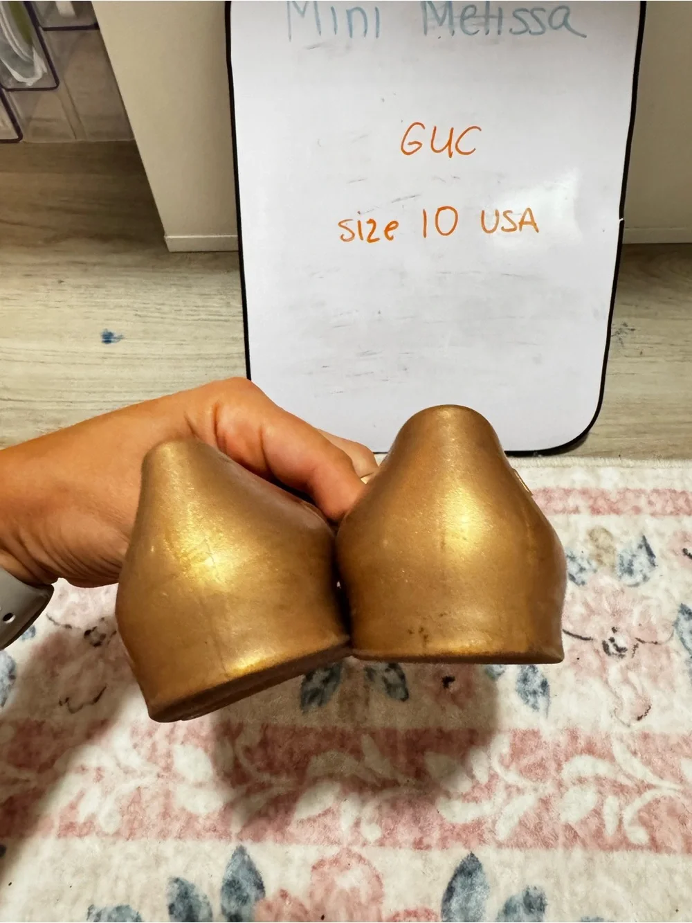 Mini Melissa Girls Metallic Gold Mary Jane Ballet Flats